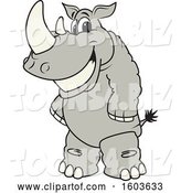 Vector Illustration of a Smiling Cartoon Rhinoceros School Mascot Character by Mascot Junction