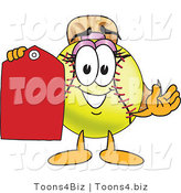 Vector Illustration of a Softball Girl Mascot Holding a Blank Tag by Mascot Junction