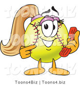 Vector Illustration of a Softball Girl Mascot Holding a Phone by Mascot Junction