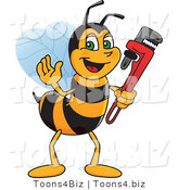 Vector Illustration of a Worker Bee Mascot Holding a Monkey Wrench by Mascot Junction