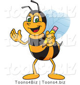 Vector Illustration of a Worker Bee Mascot Holding a Pencil by Mascot Junction