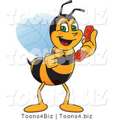Vector Illustration of a Worker Bee Mascot Holding a Phone by Mascot Junction