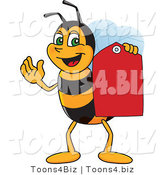 Vector Illustration of a Worker Bee Mascot Holding a Price Tag by Mascot Junction