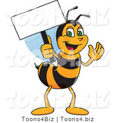 Vector Illustration of a Worker Bee Mascot Holding a Small Blank Sign by Mascot Junction