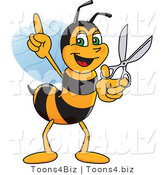 Vector Illustration of a Worker Bee Mascot Holding Scissors by Mascot Junction