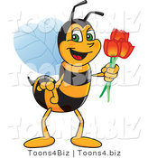 Vector Illustration of a Worker Bee Mascot Holding Tulips by Mascot Junction