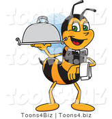 Vector Illustration of a Worker Bee Mascot Serving a Platter by Mascot Junction