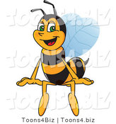 Vector Illustration of a Worker Bee Mascot Sitting on a Blank Sign by Mascot Junction