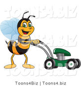 Vector Illustration of a Worker Bee Mascot Using a Lawn Mower by Mascot Junction