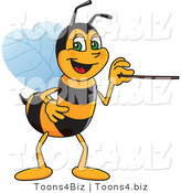 Vector Illustration of a Worker Bee Mascot Using a Pointer Stick by Mascot Junction