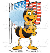 Vector Illustration of a Worker Bee Mascot with an American Flag by Mascot Junction