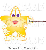 Vector Illustration of a Yellow Cartoon Star Mascot Holding a Pointer Stick by Mascot Junction