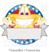 Vector Illustration of a Yellow Cartoon Star Mascot Logo over an American Circle and Blank Banner by Mascot Junction