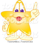 Vector Illustration of a Yellow Cartoon Star Mascot Pointing Upwards by Mascot Junction