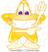 Vector Illustration of a Yellow Cartoon Star Mascot Waving and Pointing by Mascot Junction