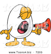 Vector Illustration of an Egg Mascot Screaming into a Megaphone by Mascot Junction