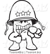 Vector Illustration of an Outlined Cartoon Character Army General Shouting and Pointing by Mascot Junction