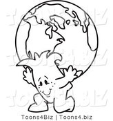 Vector Illustration of an Outlined Cartoon Character Atlas Carrying a Globe by Mascot Junction