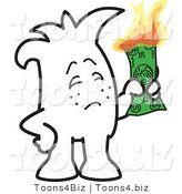 Vector Illustration of an Outlined Cartoon Character Burning Money by Mascot Junction