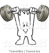 Vector Illustration of an Outlined Cartoon Character Holding a Barbell Above His Head by Mascot Junction