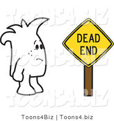 Vector Illustration of an Outlined Cartoon Character Standing in Front of Dead End Sign by Mascot Junction