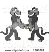 Vector Illustration of Black Panther School Mascots Shaking Hands, Symbolizing Gratitude by Mascot Junction