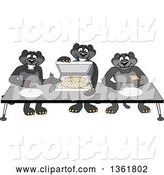 Vector Illustration of Black Panther School Mascots Sharing Pizza, Symbolizing Gratitude by Mascot Junction