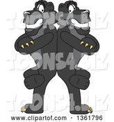 Vector Illustration of Black Panther School Mascots Standing Back to Back and Leaning on Each Other, Symbolizing Loyalty by Mascot Junction