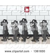 Vector Illustration of Black Panther School Mascots Standing in Line During a Fire Drill, Symbolizing Safety by Mascot Junction