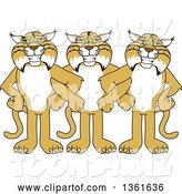 Vector Illustration of Cartoon Bobcat Mascots Standing with Linked Arms, Symbolizing Loyalty by Mascot Junction