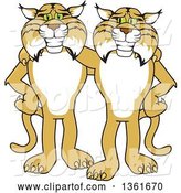 Vector Illustration of Cartoon Bobcat Mascots Standing with the Arms over Each Other's Shoulders, Symbolizing Loyalty by Mascot Junction