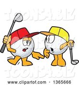 Vector Illustration of Cartoon Golf Ball Sports Mascots Character Wearing Hats and Learning How to Play by Mascot Junction