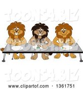 Vector Illustration of Cartoon Lion Mascots Eating Together, Symbolizing Respect by Mascot Junction