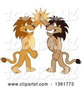 Vector Illustration of Cartoon Lion Mascots High Fiving, Symbolizing Pride by Mascot Junction