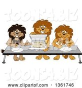 Vector Illustration of Cartoon Lion Mascots Offering Pizza, Symbolizing Gratitude by Mascot Junction