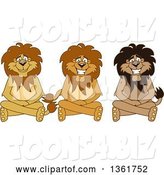 Vector Illustration of Cartoon Lion Mascots Sitting on the Floor, Symbolizing Respect by Mascot Junction