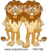 Vector Illustration of Cartoon Lion Mascots Standing and Embracing, Symbolizing Loyalty by Mascot Junction