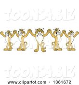 Vector Illustration of Cartoon Team of Bobcat Mascots Holding Hands, Symbolizing Leadership by Mascot Junction