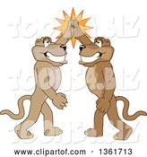 Vector Illustration of Cougar School Mascots High Fiving, Symbolizing Pride by Mascot Junction