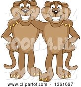 Vector Illustration of Cougar School Mascots Standing and Embracing, Symbolizing Loyalty by Mascot Junction