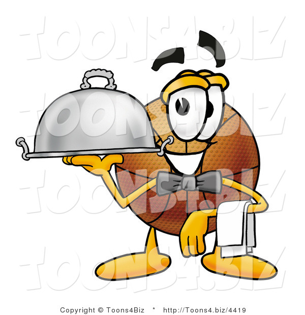 Illustration of a Basketball Mascot Dressed As a Waiter and Holding a Serving Platter