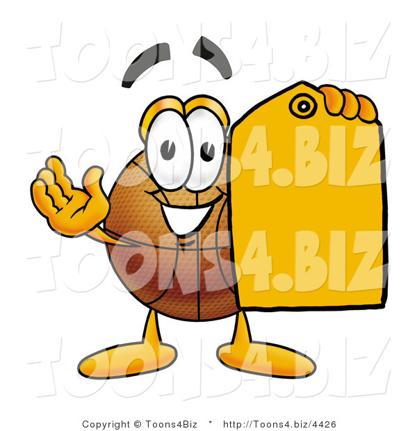 Illustration of a Basketball Mascot Holding an Orange Sales Price Tag