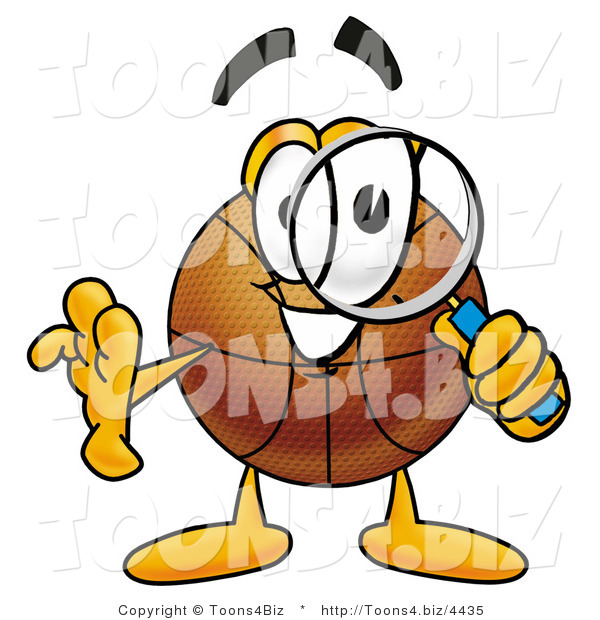 Illustration of a Basketball Mascot Looking Through a Magnifying Glass