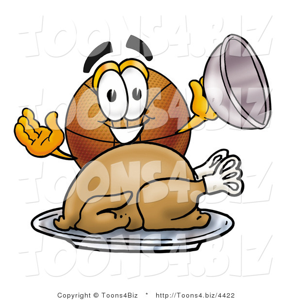 Illustration of a Basketball Mascot Serving a Thanksgiving Turkey on a Platter