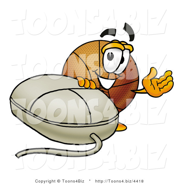 Illustration of a Basketball Mascot with a Computer Mouse