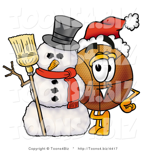 Illustration of a Basketball Mascot with a Snowman on Christmas
