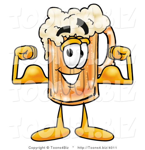 Illustration of a Beer Mug Mascot Flexing His Arm Muscles