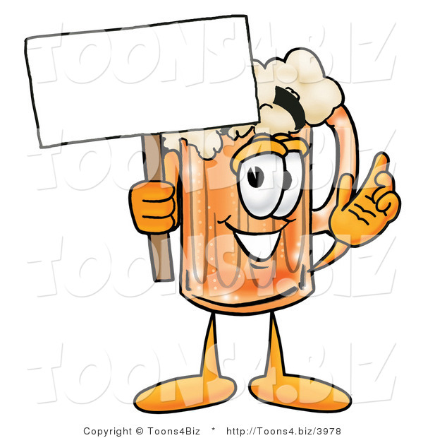 Illustration of a Beer Mug Mascot Holding a Blank Sign