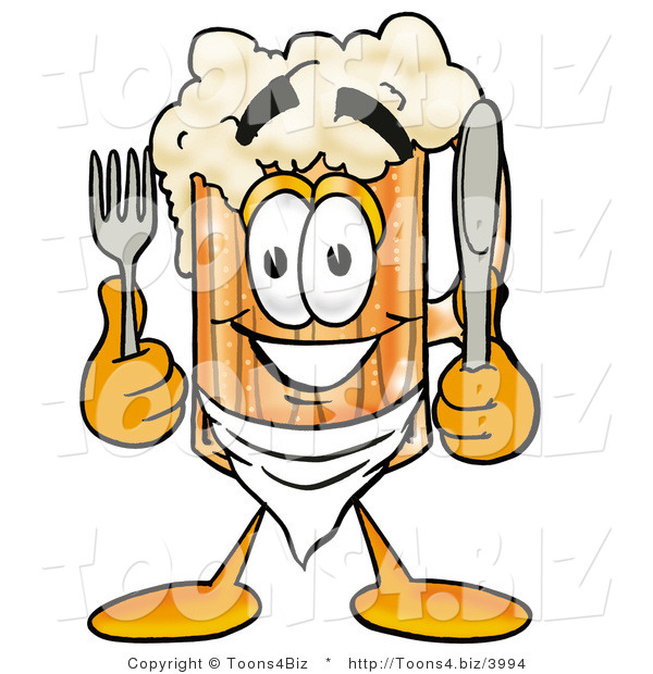 Illustration of a Beer Mug Mascot Holding a Knife and Fork
