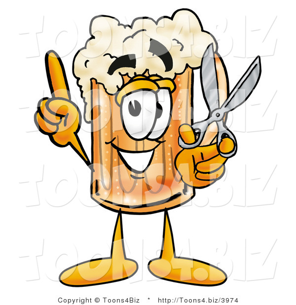 Illustration of a Beer Mug Mascot Holding a Pair of Scissors